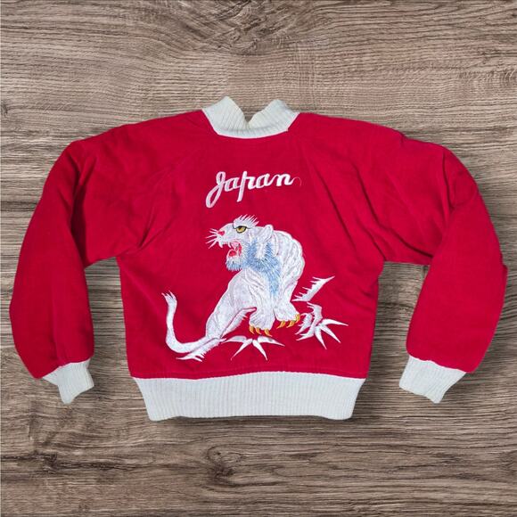 1950s Japan Sukajan Kids Jacket Reversible Red Velvet Blue Satin Tiger Eagle - Picture 6 of 15
